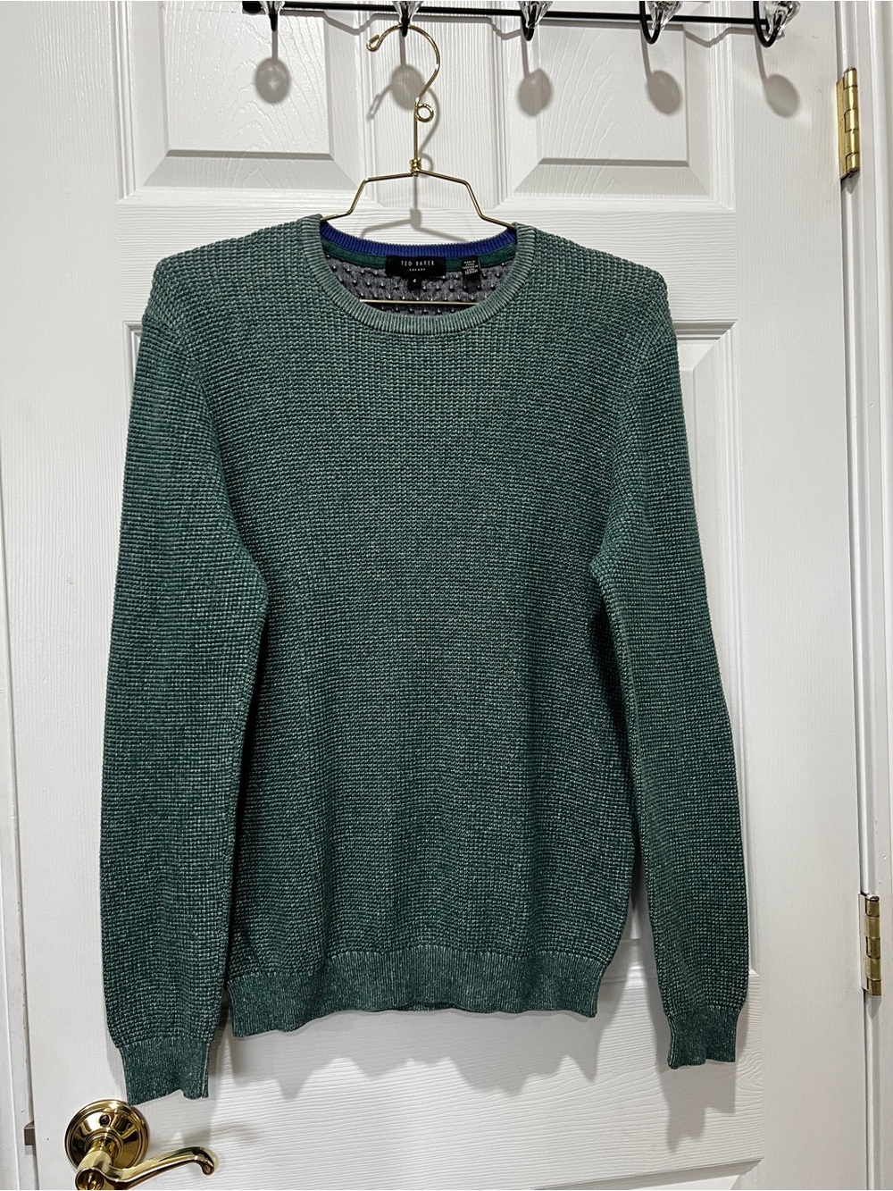 Ted Baker Pique Heathered Green Crew-Neck sweater Cotton Size 4 (US Large)